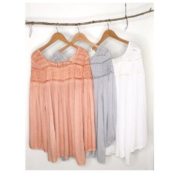 𝅺WOVEN Gauze Tunic w/ Lace Contrast & Bell Sleeves - Picture 7 of 14